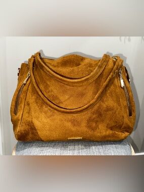 Suede Shoulder Bag in Tan/Brown - Cathrine Malandrino